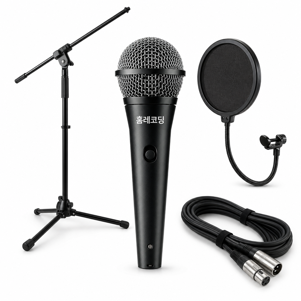홈레코딩 마이크 패키지 4 (SHURE PGA58-LC 마이크, 케이블, 스탠드, 팝필터)