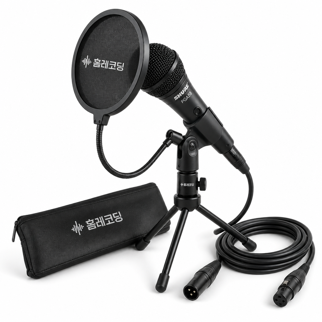 홈레코딩 마이크 패키지 4 (SHURE PGA58-LC 마이크, 케이블, 스탠드, 팝필터)