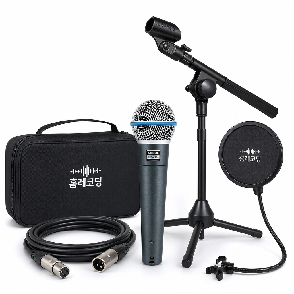 홈레코딩 마이크 패키지 5 (SHURE BETA58A 마이크, 케이블, 스탠드, 팝필터)